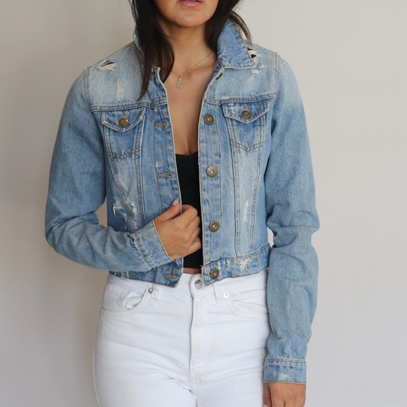 Denim Distressed Cropped Jacket - Picture 1 of 4